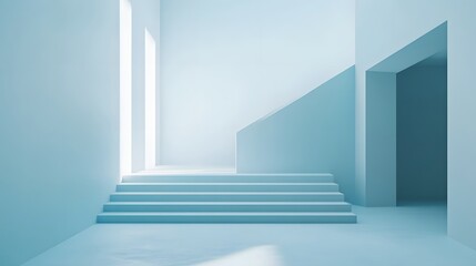 Fototapeta premium Bright Minimalist Interior with Stairs and Natural Light Streaming In