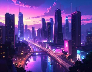 Obraz premium Futuristic city at sunset (1)