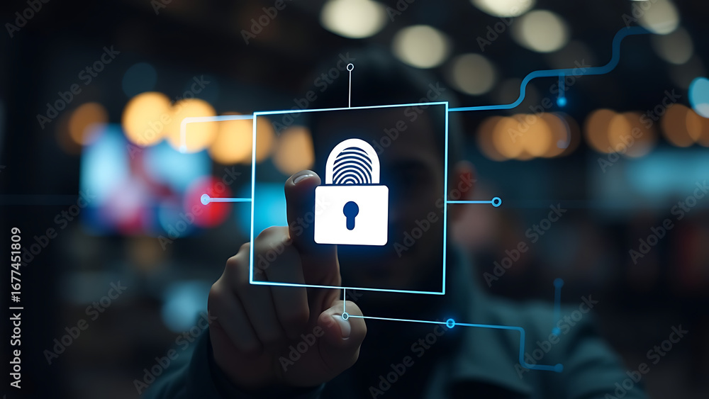 Aufkleber 2fa authentication login or cybersecurity fingerprint and secure online connection of professional e