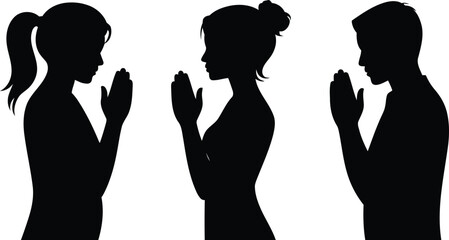 Silhouetted Figures Engaged in Silent Prayer a Visual Representation of Faith Spirituality and Personal Reflection Through Minimalist Design and Symbolic Gestures