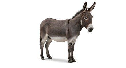 Obraz premium A standing donkey with a brown coat and long ears against a white background