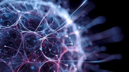 Abstract neural network connections digital art with glowing blue and purple energy waves