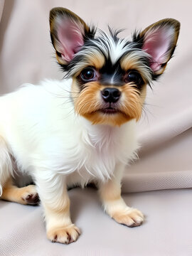 Cachorro ratonero con dos meses, colores crema y beage, pelo suave carita bonita