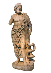 Statue of ancient Greek god of medicine and healing Asclepius, isolated