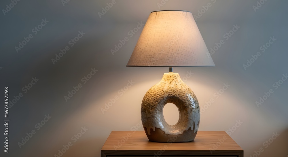 Aufkleber a vintagestyle table lamp with a textured ceramic base and a fabric shade illuminates a room, creati