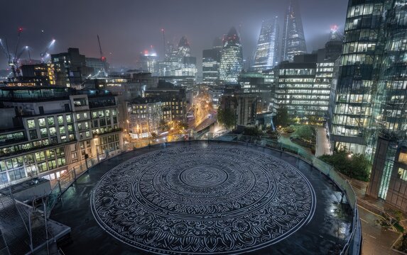 Fototapeta Cityscape at night with intricate design