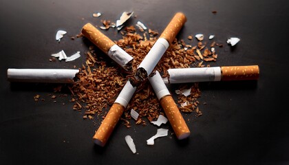 the notion of quitting conveys a sense of determination and transformation symbolized by the deliberate arrangement of broken cigarette pieces to inspire the cessation of unhealthy habits