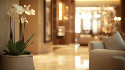 White vase with orchid flowers on table. Discerning beauty video discerning room tastes special. A luxurious suite with a luxurious comfort and personalized services. A table featuring a lifestyle.