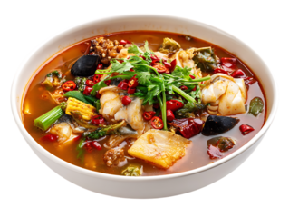 Sichuan Spicy Fish Soup in the middle isolatrd Vector Line Art