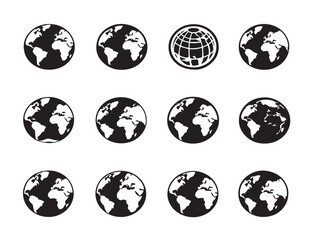 Obraz premium Stylish Globe Icons Set Silhouette Vector Illustration in Simple Clean Modern Style