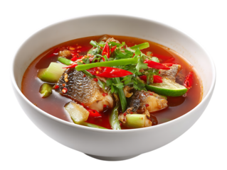 Sichuan Spicy Fish Soup in the middle isolatrd Vector Line Art