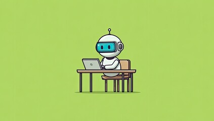 Cute robot working on a laptop (1)