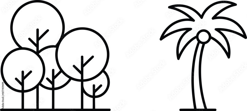 Poster illustrative forest and palm tree artwork with simple line design depicting nature and environment i