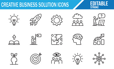 Line Art Icons for Creative Business Strategy and Success Planning