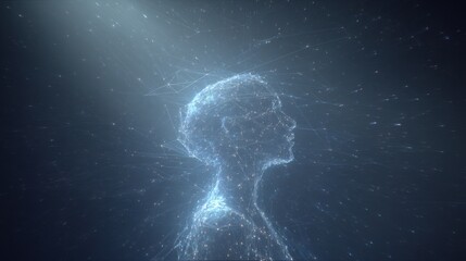 Fototapeta premium Abstract digital woman profile with light rays