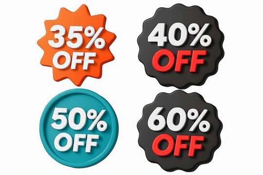 Collection of four discount sale tags with percentages off