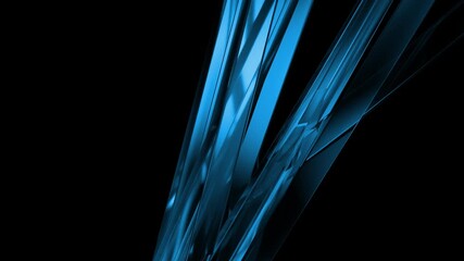 Crystalline blue glass shards dynamically rotating and intertwining, creating mesmerizing abstract visual pattern against pure black background - Powered by Adobe