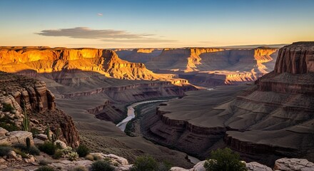 Golden Hour Canyon Majesty: Dramatic Grand Canyon Vista at Sunrise