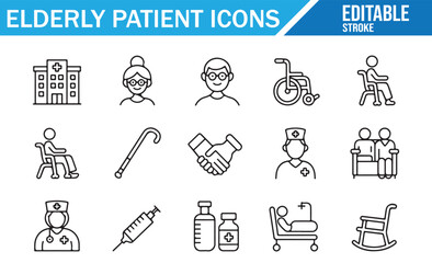 Senior Care Icons for Medical and Health Assistance Systems
