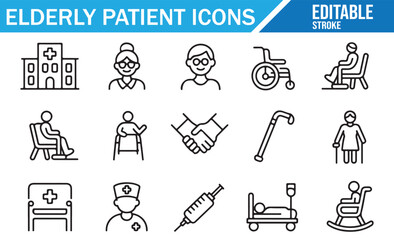 Medical Icons for Elderly Patients Including Wheelchairs and Nurses