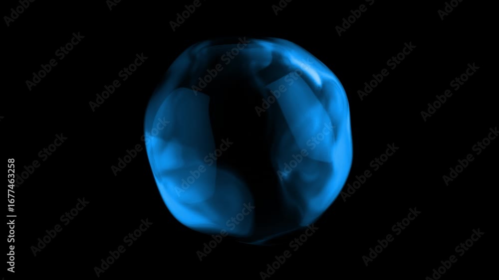 Fototapete blue sphere dynamically morphing and transforming on dark background, revealing fluid organic moveme