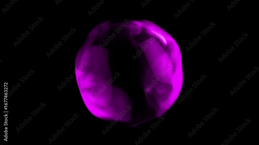 Poster purple sphere morphing and rotating slowly on a black background, isolated and seamless looping, per