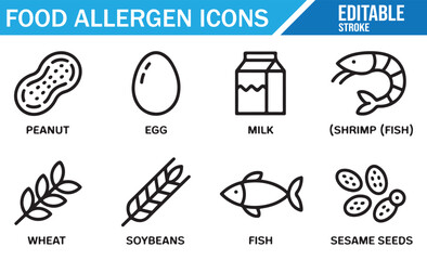 Set of Food Allergy Icons for Nutritional Labeling and Awareness