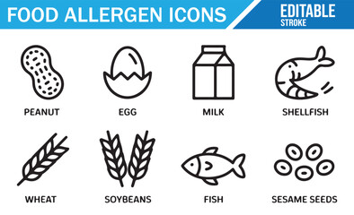 Editable Food Allergen Icons Set for Health and Safety