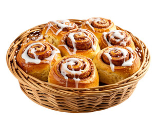 Fototapeta premium Basket of cinnamon rolls isolated on transparent background png