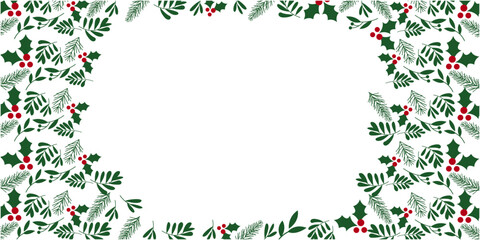 Winter green and red berries decoration illustration. Winter holiday and Christmas decoration banner. Vector illustration.
