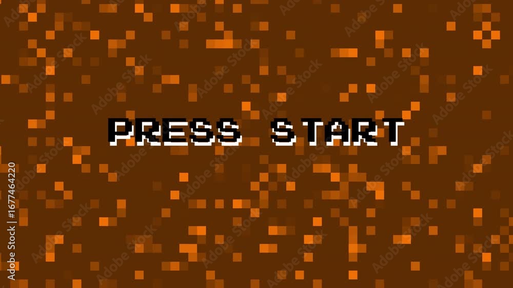 Fototapete PRESS START pixel art design featuring a classic 8-bit retro game zoom animation. Ideal for game assets and retro-style illustrations. vintage arcade computer graphics, displayed on dark background