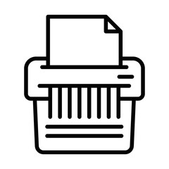 A printer with a paper tray and a piece of paper in it. The paper is being shredded. Editable stroke.