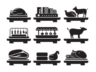 Meat Factory Product Collection Icon with Distinctive Silhouette Illustration Style