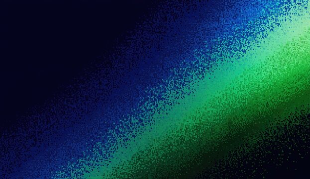 Abstract gradient of blue and green dots on a dark background