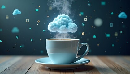 Cup of coffee with digital cloud
