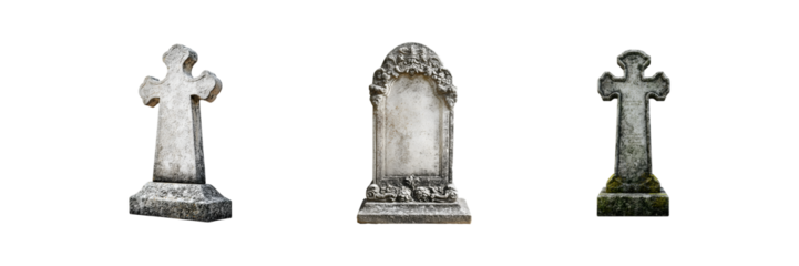 Set of Gravestone isolated on transparent background, cut out