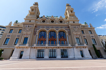 Famous Opera building in Monte Carlo on the French riviera in principality of Monaco .