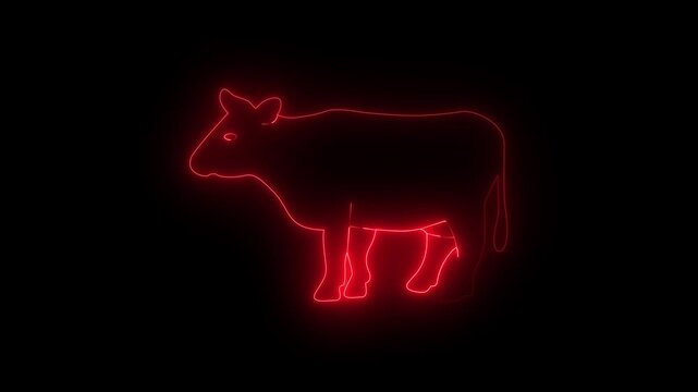 neon sign of cow icon animation on  background in color. motion graphic animation.