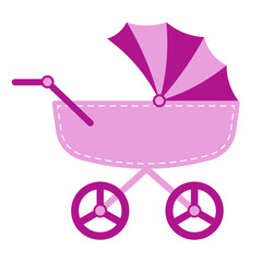 Pink Baby Stroller Vector Illustration. Perfect for baby shower invitations, nursery prints, greeting cards, birth announcements, parenting blogs and childrens projects.