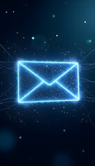 Glowing blue email symbol with circuits
