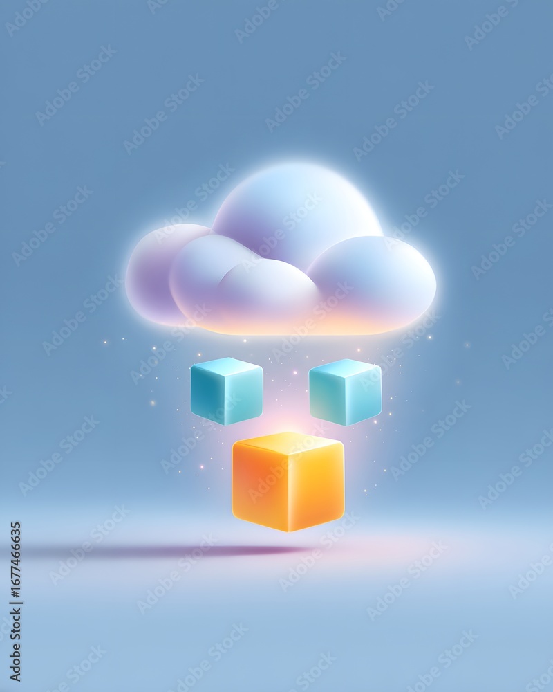Aufkleber a stylized cloud with colorful cubes floating beneath, symbolizing cloud computing and data transfer