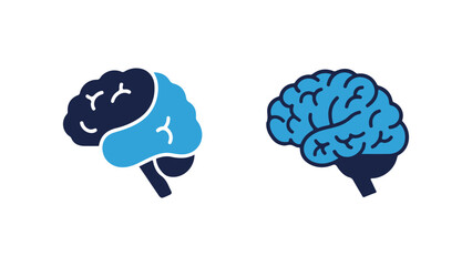 Two Stylized Brain Icons in Blue on a White Background