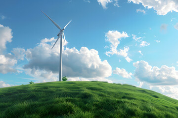 Wind Turbines in Green Landscape: Renewable Energy and Clean Power on Rural Hills 