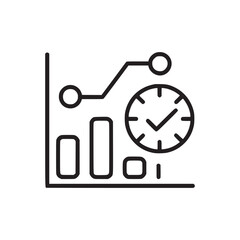 Illustration of a bar graph with a line connecting it to a clock with a check mark inside it