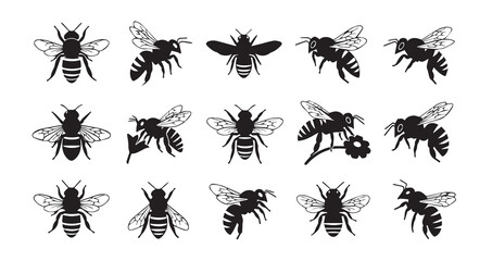Bee silhouette icon bundle illustration