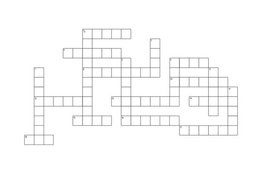 Blank crossword puzzle grid for eighteen words, empty template squares to fill in for riddle, educational or leisure game, ready to be used for making any word puzzle