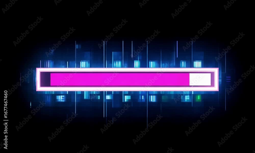 Aufkleber animated loading bar with pink and white filling against a dark tech background design effect
