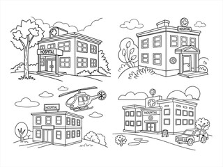 Fototapeta premium coloring page line art the hospital black vector bundle