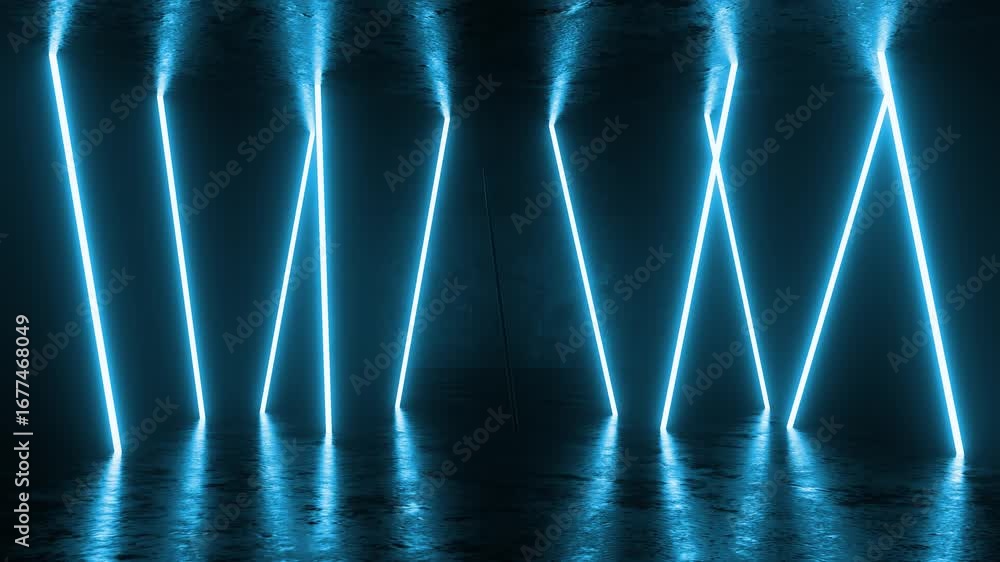 Poster luminescent neon geometric patterns pulsing across glossy dark surface, generating immersive turquoi