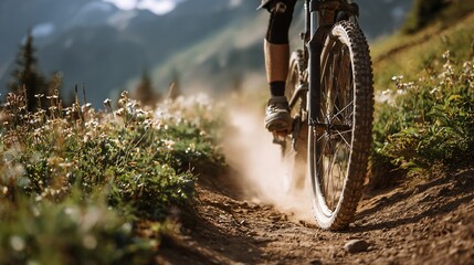 Mountain Biker Riding Off-road Trail in Nature During Daylight
